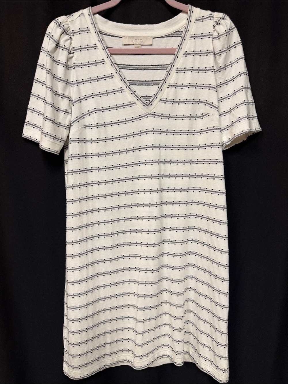 Mini cotton knit cream and black summer dress